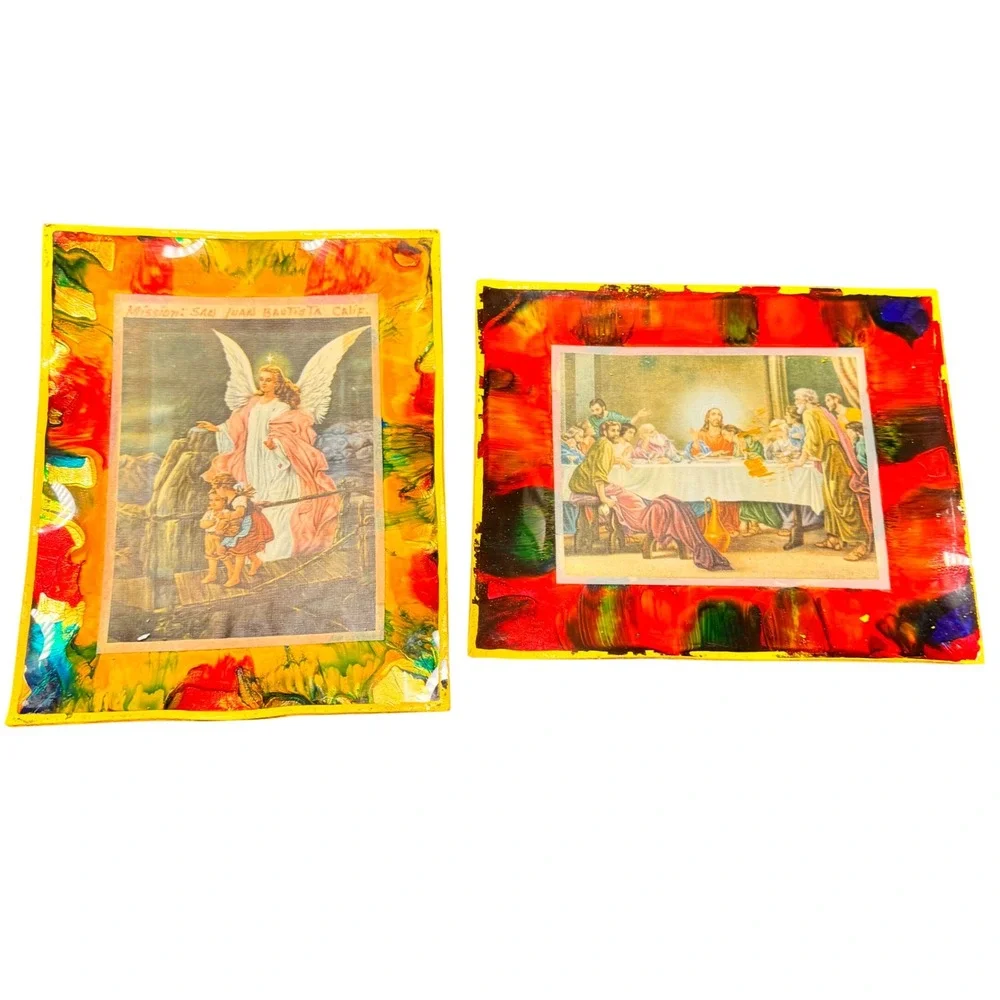 Vintage Religious Art Plaque‎ Set Angel Children Last Supper Catholic Decor